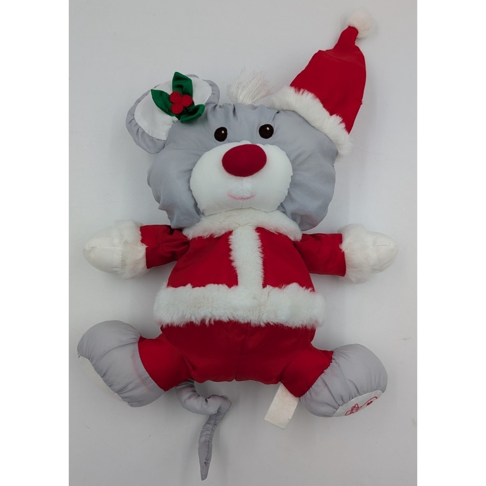 Vintage Puffalumps Christmas Mouse Santa Hat Fisher Price Plush Toy 90s 1990s